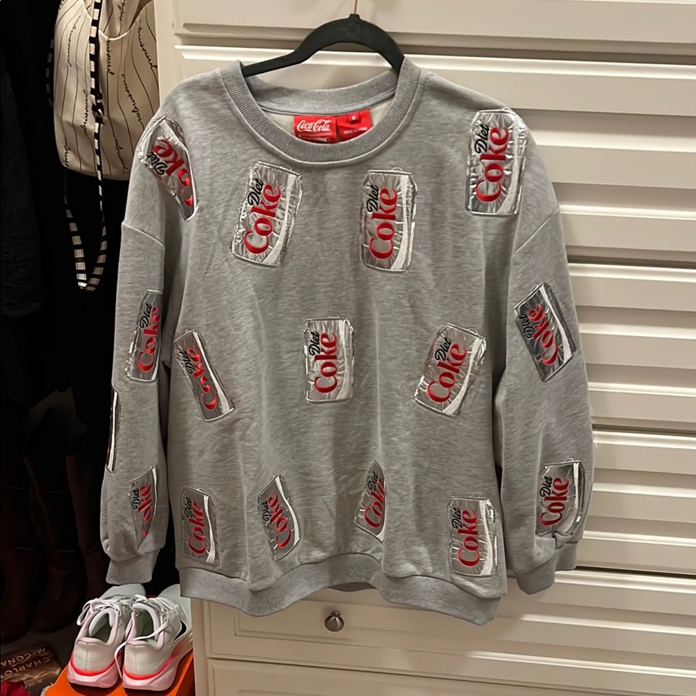 Coca Cola Gray Crewneck Sweater with Can Pattern